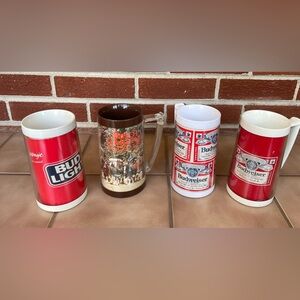 Vintage Set of 4 Budweiser Thermo-Serv Insulated Plastic Mugs